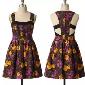 Twinkle by Wenlan Black, Purple, and Yellow Floral Silk Dress - Size 4